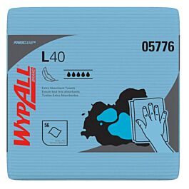 KC 05776 WypAll PowerClean L40 Extra Absorbent Towels, Blue, 56 Sheets / Pack- 12 Packs / Case