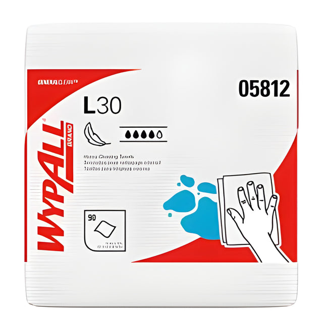 KC 05812 Wypall GeneralClean L30 Heavy Duty Cleaning Towels, White, 90 Sheets / Pack- 12 Packs / Case