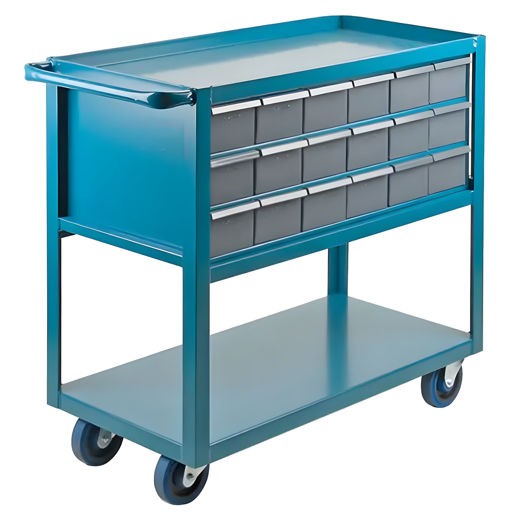 KLETON Drawer Shelf Cart, 1200 lbs. Capacity, Steel, 18" x W, 35" x H, 36" D, Rubber Wheels, All-Welded, 18 Drawers - 1 EA