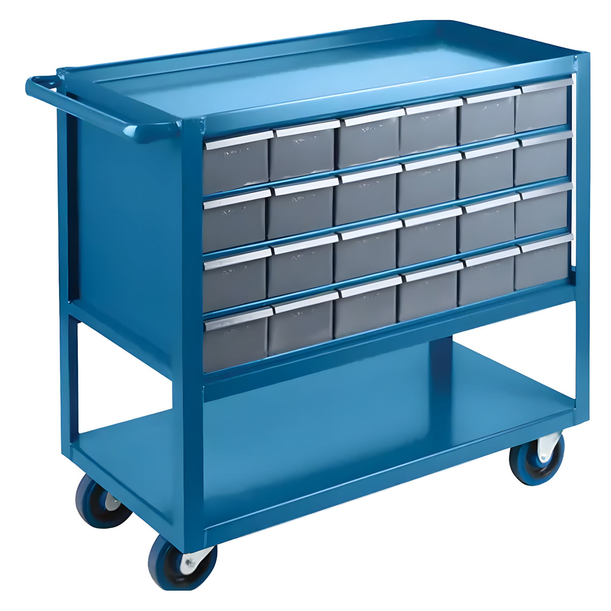 KLETON Drawer Shelf Cart, 1200 lbs. Capacity, Steel, 18" x W, 35" x H, 36" D, Rubber Wheels, All-Welded, 24 Drawers - 1 EA