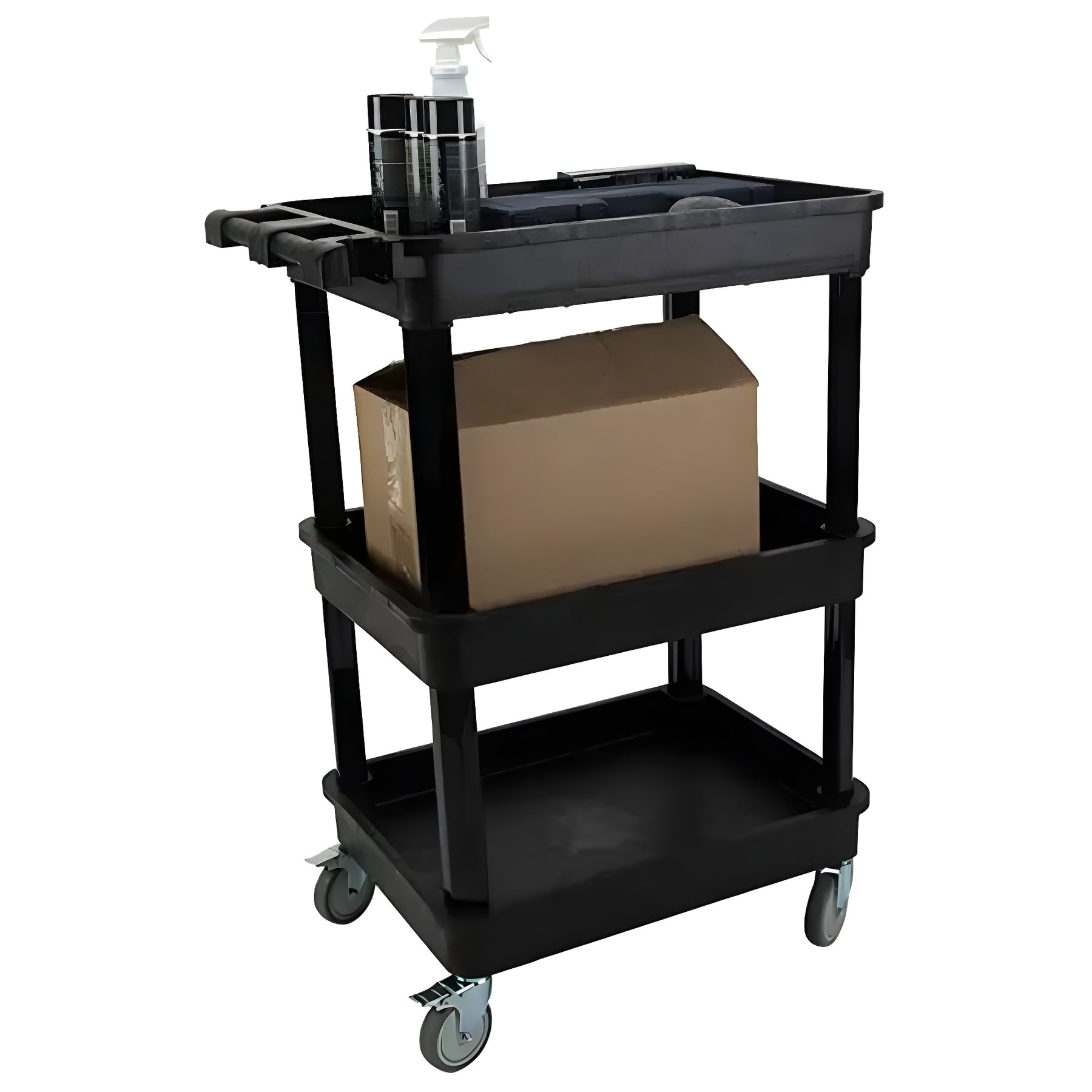 KLETON Utility Cart with Deep Lip Shelf, 3 Tiers, 19" x 39-1/2" x 28-1/4", 330 lbs. Capacity - 1 EA