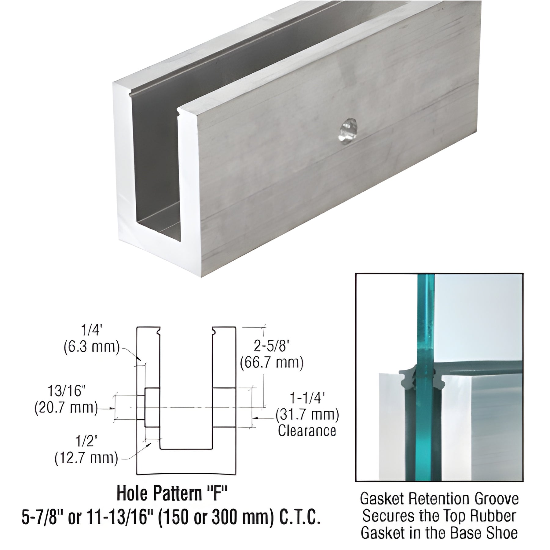 CRL L21S Series Mill Aluminum 118-1/8" Square Base Shoe Drilled for 13/16" Glass