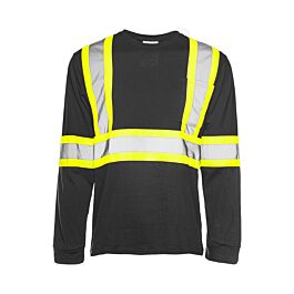 Long Sleeved Traffic T-Shirt, Cotton, Black, 4" Reflective Tape, Medium- 1 Each