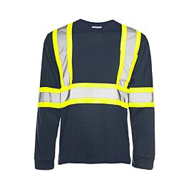 Long Sleeved Traffic T-Shirt, Cotton, Navy Blue, 4" Reflective Tape, Small- 1 Each