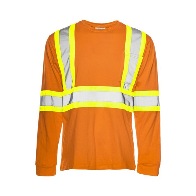 Long Sleeved Traffic T-Shirt, Cotton, Orange, 4" Reflective Tape, 2XL- 1 Each
