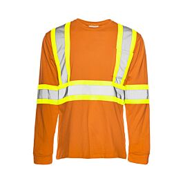 Long Sleeved Traffic T-Shirt, Cotton, Orange, 4" Reflective Tape, Medium- 1 Each