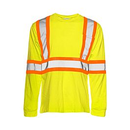Long Sleeved Traffic T-Shirt, Cotton, Yellow, 4" Reflective Tape, Small- 1 Each