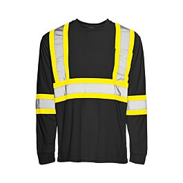 Long Sleeved Traffic T-Shirt, Polyester, Black, 4" Reflective Tape, 5XL- 1 Each