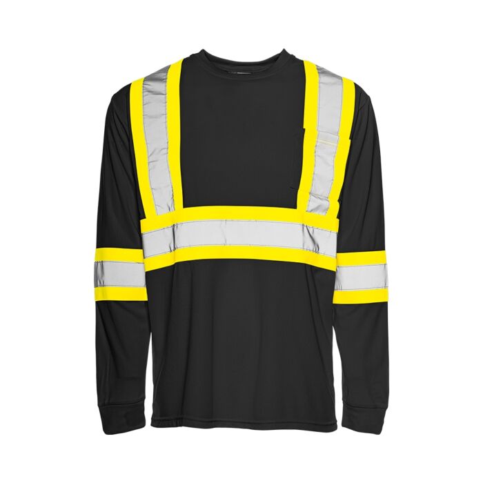 Long Sleeved Traffic T-Shirt, Polyester, Black, 4" Reflective Tape, X Large- 1 Each
