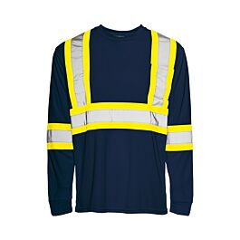 Long Sleeved Traffic T-Shirt, Polyester, Navy Blue, 4" Reflective Tape, X Large- 1 Each