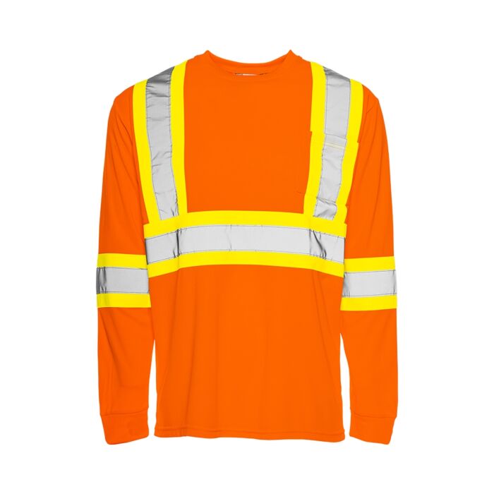 Long Sleeved Traffic T-Shirt, Polyester, Orange, 4" Reflective Tape, Large- 1 Each