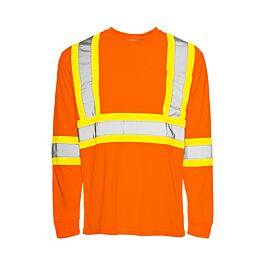 Long Sleeved Traffic T-Shirt, Polyester, Orange, 4" Reflective Tape, Small- 1 Each