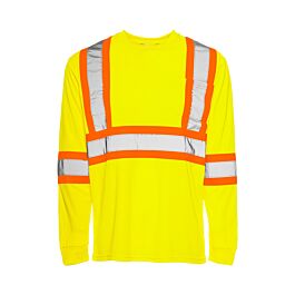 Long Sleeved Traffic T-Shirt, Polyester, Yellow, 2" Reflective Tape, Medium- 1 Each