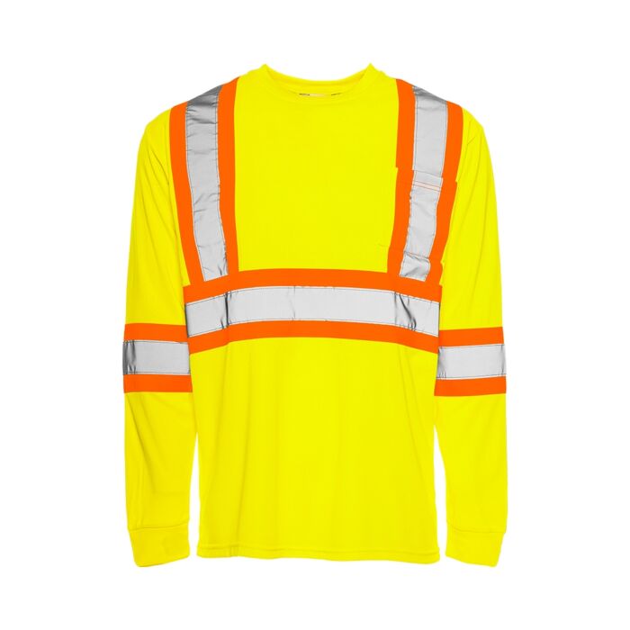 Long Sleeved Traffic T-Shirt, Polyester, Yellow, 2" Reflective Tape, Small- 1 Each