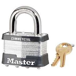 Master Lock Model No. 5, 2" Laminated Steel Lock Shackle 1" tall 3/8" Wide, Keyed Different - 1 Each