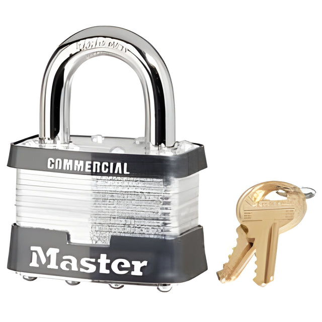 Master Lock Model No. 5, 2" Laminated Steel Lock Shackle 1" tall 3/8" Wide, Keyed Alike