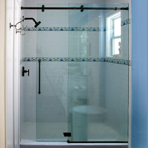 CRL Matte Black Deluxe 180-Degree Serenity Series Sliding Shower Door System – Frameless, Modern Bathroom Hardware