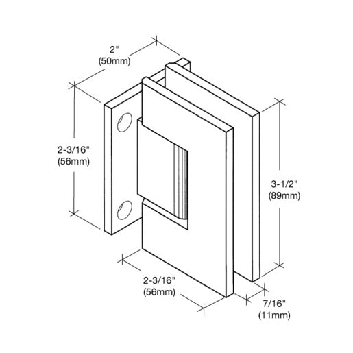 CRL Geneva 074 Series Matte Black Wall Mount Shower Door Hinge with Short Back Plate for Frameless Glass Shower Doors