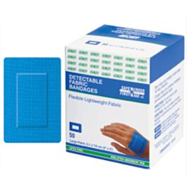 Metal Detectable Fabric Bandage, Blue, 5.1cm x 7.6cm- 50/Box