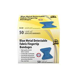 Metal Detectable Fingertip Bandages, 5cm x 4.5cm, Blue- 50/Box