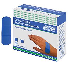 Metal Detectable Plastic Bandage, Blue, 2.5cm x 7.6cm- 100/Box