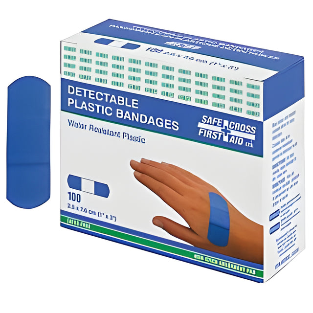 Metal Detectable Plastic Bandage, Blue, 2.5cm x 7.6cm – 100/Box