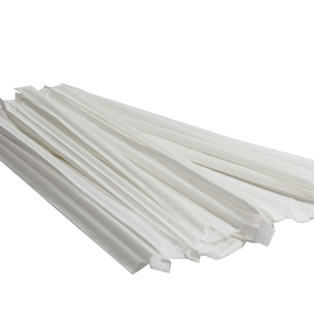 Milkshake Straws,Wrapped,White 8"- 500 x 6 Boxes