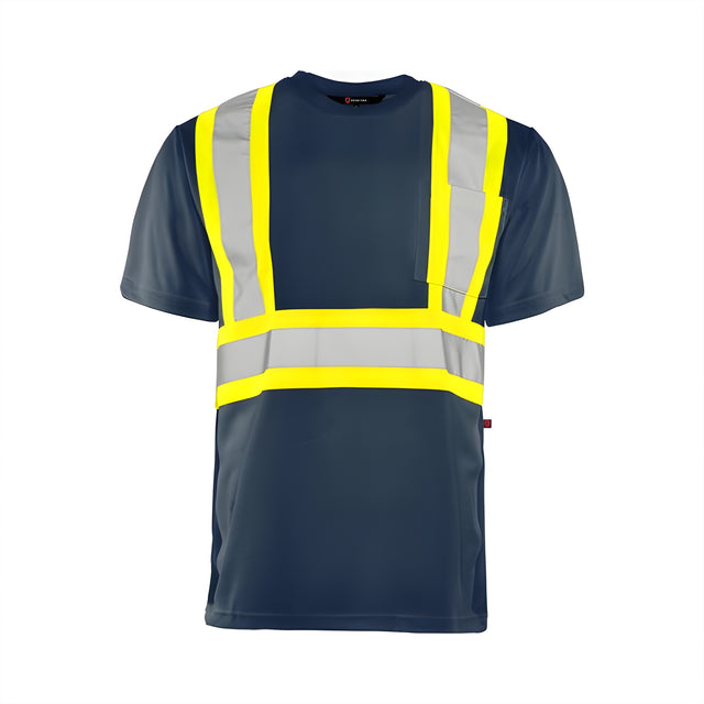 Short Sleeved Traffic T-Shirt, Polyester, Navy Blue, 4" Reflective Tape, Small