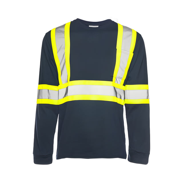 Long Sleeved Traffic T-Shirt, Cotton, Navy Blue, 4" Reflective Tape, 4XL