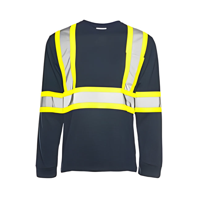 Long Sleeved Traffic T-Shirt, Cotton, Navy Blue, 4" Reflective Tape, Small