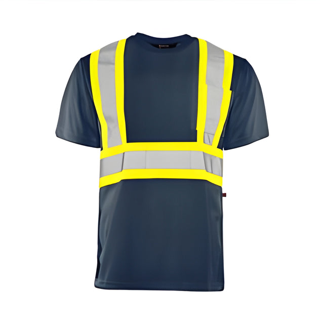 Short Sleeved Traffic T-Shirt, Polyester, Navy Blue, 4" Reflective Tape, 4XL