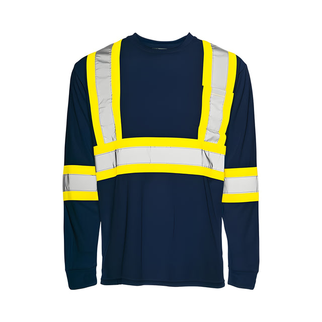 Long Sleeved Traffic T-Shirt, Polyester, Navy Blue, 4" Reflective Tape, 3XL