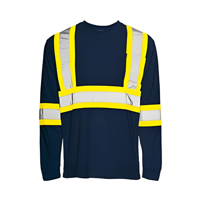 Long Sleeved Traffic T-Shirt, Polyester, Navy Blue, 4" Reflective Tape, X-Large