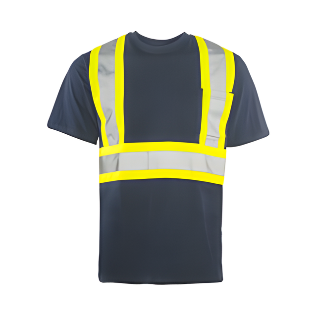 Short Sleeved Traffic T-Shirt, Cotton, Navy, 4" Reflective Tape, 3X Large