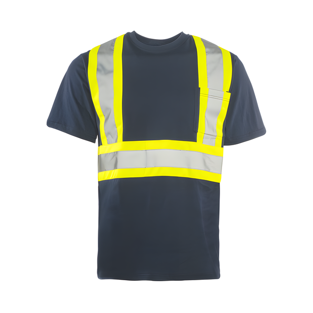 Short Sleeved Traffic T-Shirt, Cotton, Navy, 4" Reflective Tape, 5X Large