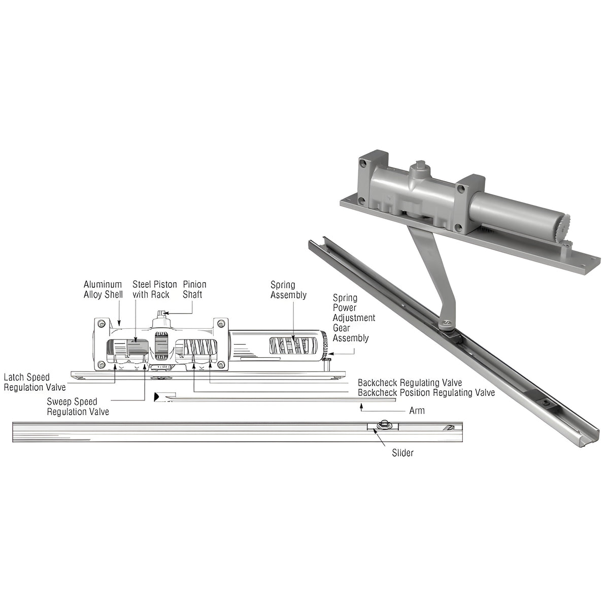 Norton® Aluminum 7900 Series No Hold Open Left Hand Interior Door Closer