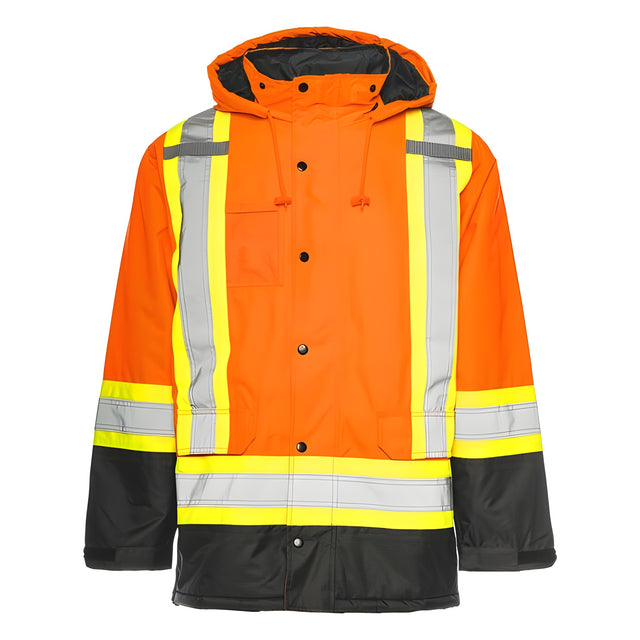 Winter Traffic Parka, 4" Reflective Tape, Orange / Black, Medium
