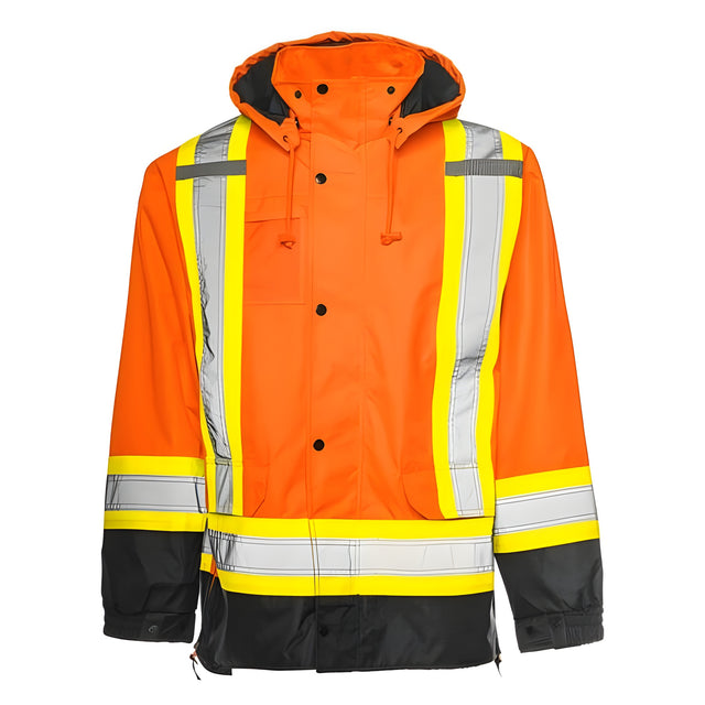 6 – in – 1 Winter Traffic Parka, 4" Reflective Tape, Orange / Black, Medium