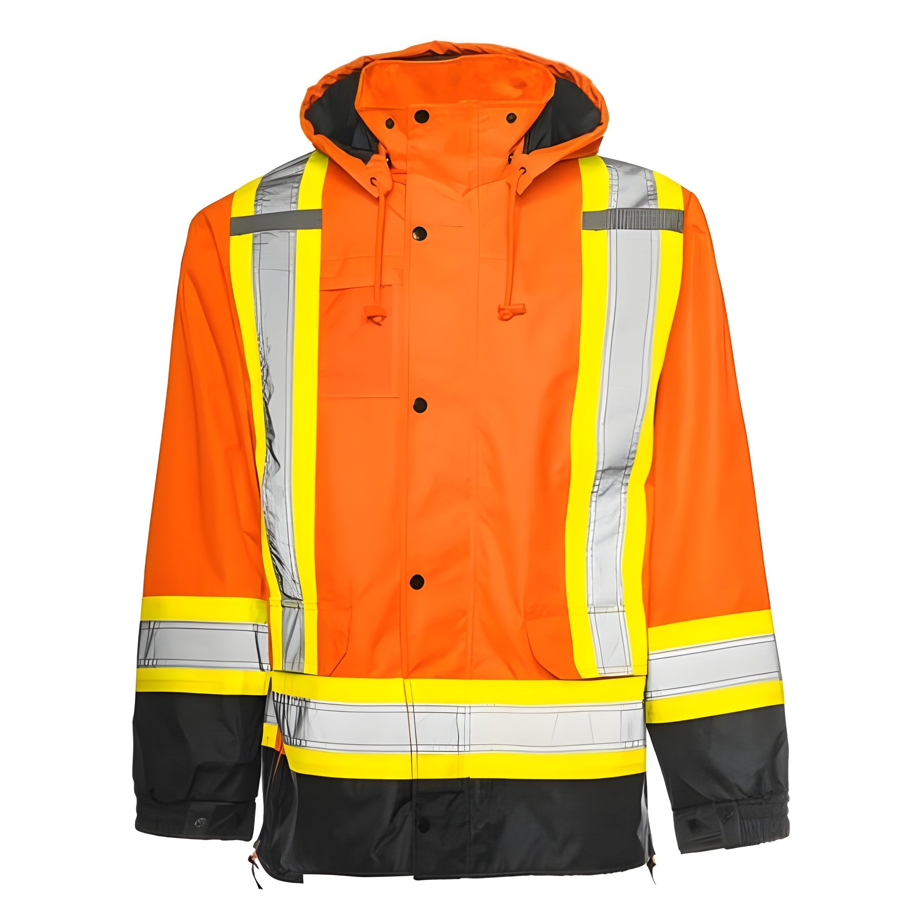 6 - in -1 Winter Traffic Parka, 4" Reflective Tape, Orange / Black, Small- 1 Each
