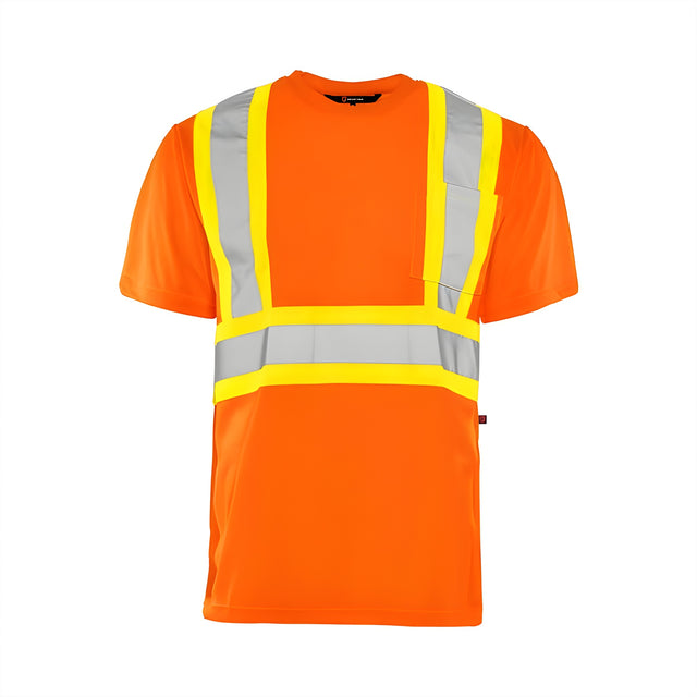 Short Sleeved Traffic T-Shirt, Polyester, Orange, 4" Reflective Tape, Medium