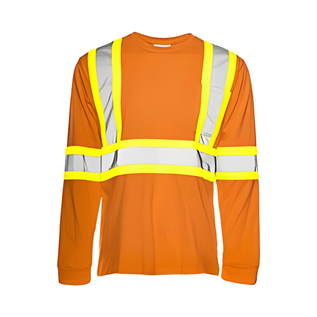 Long Sleeved Traffic T-Shirt, Cotton, Orange, 4" Reflective Tape, 5XL