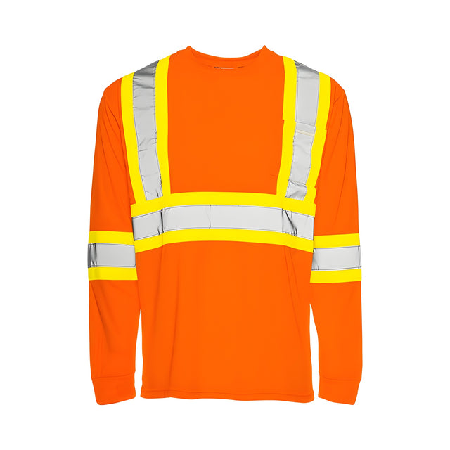 Long Sleeved Traffic T-Shirt, Polyester, Orange, 2" Reflective Tape, 4X Large