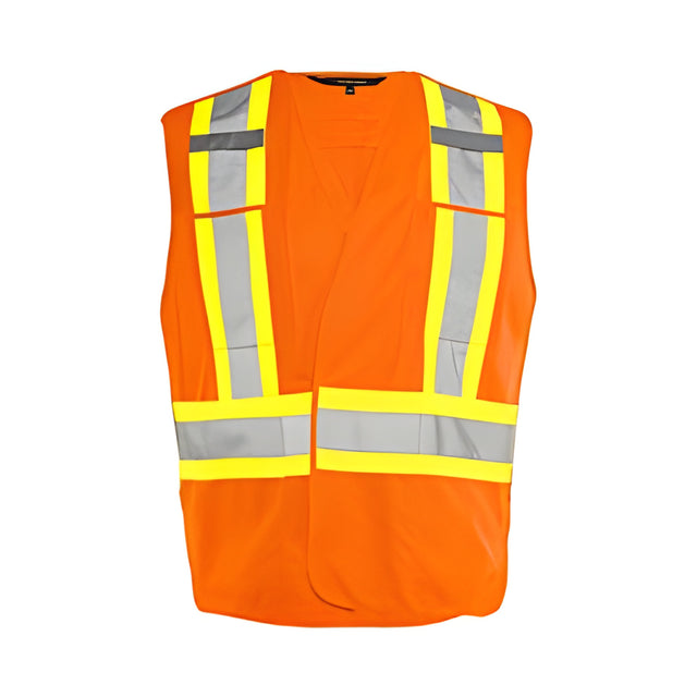 5 Pt. Tearaway Solid Traffic Vest, 4" Reflective Tape, 4 Pockets, Orange, Large/XL, L/XL