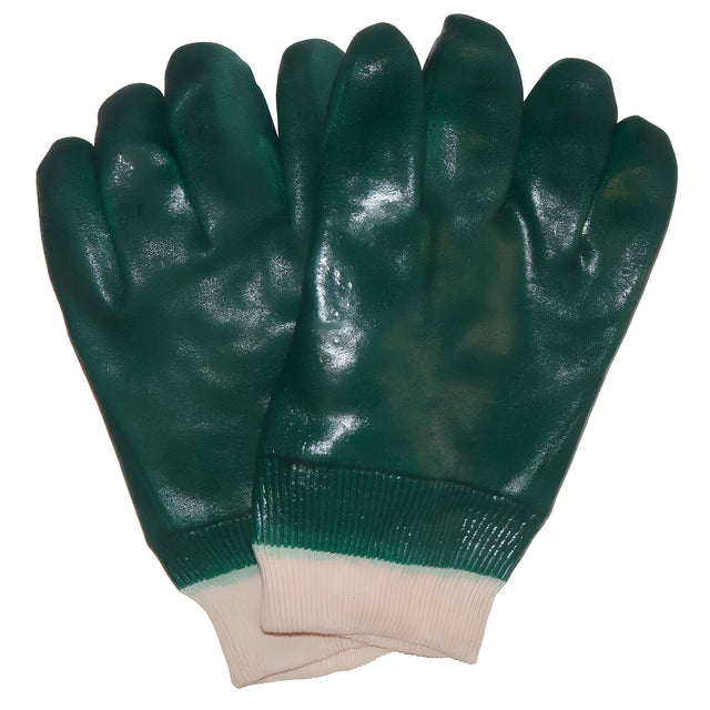 PVC Gloves, Green, Knitwrist, Medium – 12 Pairs/Bag