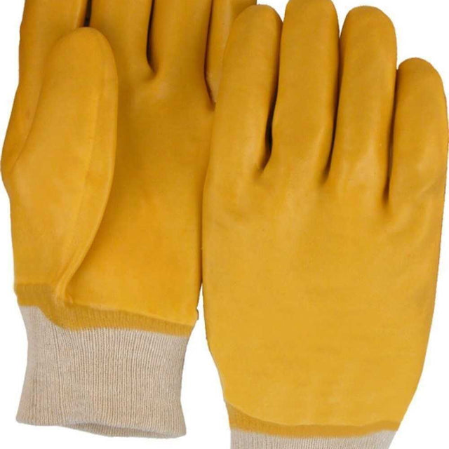 PVC Gloves, Yellow, Knitwrist- 12 Pr / Bag