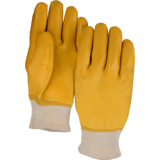PVC Gloves, Yellow, Knitwrist, Medium – 12 Pairs/Bag
