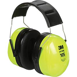 Peltor Optime 105 Series Earmuffs, Headband, High Viz, 30 NRR dB - 1 Each