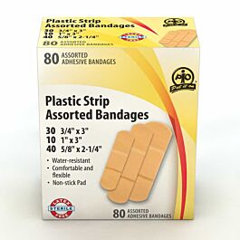 Plastic Strip Bandages, Assorted Sizes- 80 /