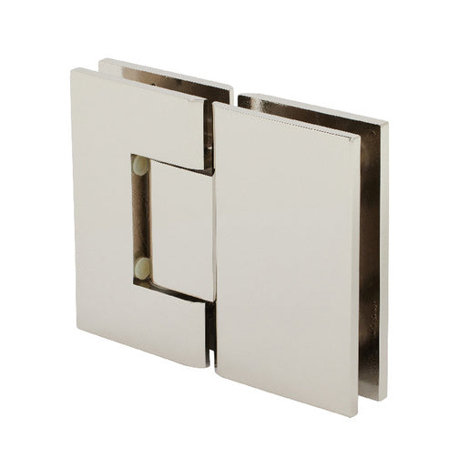 CRL Geneva 180 Series polished nickel glass-to-glass hinge for 180-degree frameless shower door installations