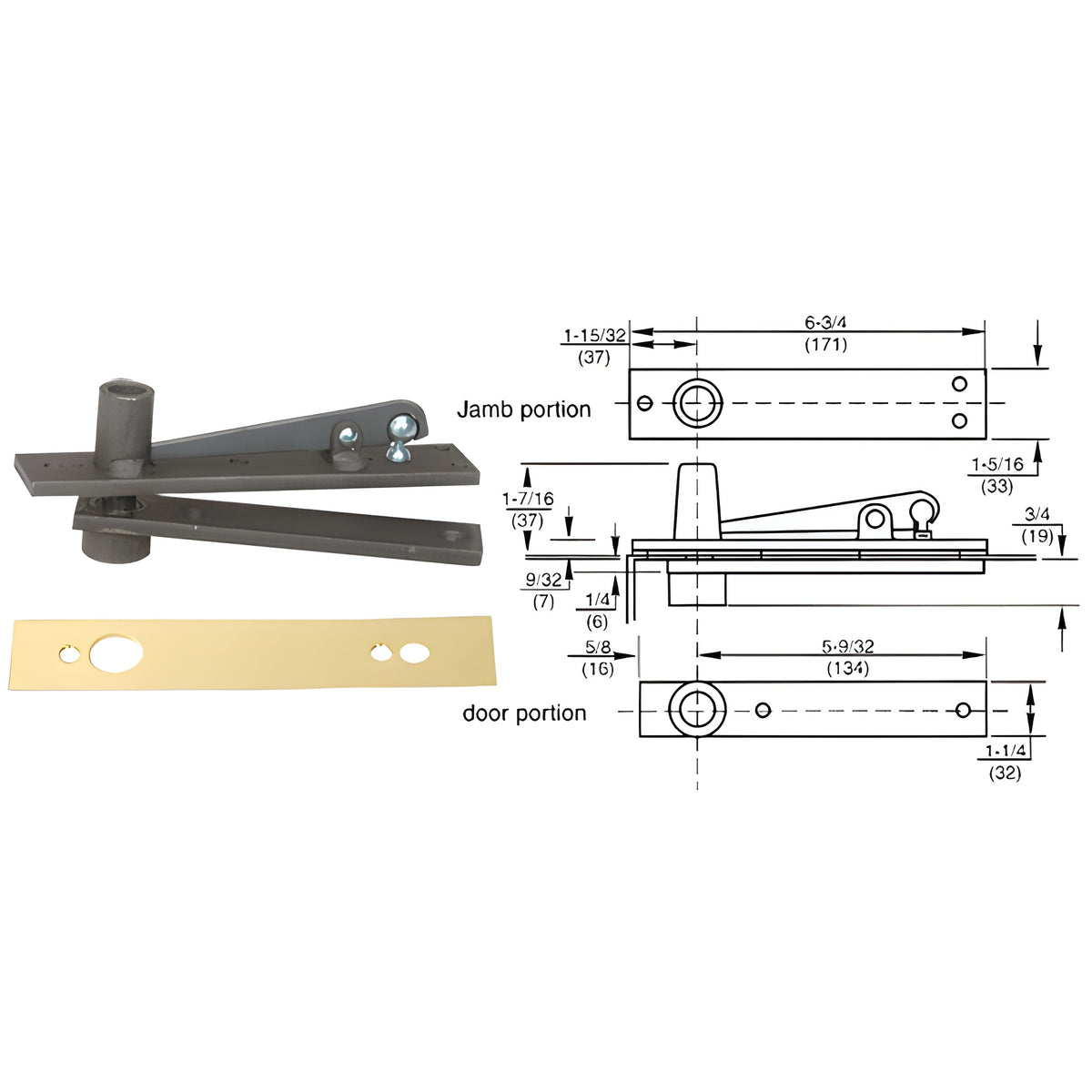 Rixson® Center-Hung Top Pivot with Polished Brass Cover Plate
